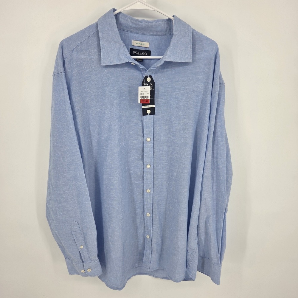 Jos. A. Bank Button Down Mens XL Light Blue Linen Blend Tailored Fit Coastal NWT